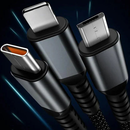 Câble de Charge Rapide 3-en-1 Transparent Lumineux
