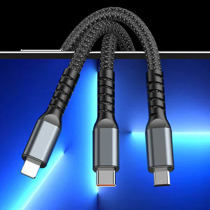 Câble de Charge Rapide 3-en-1 Transparent Lumineux